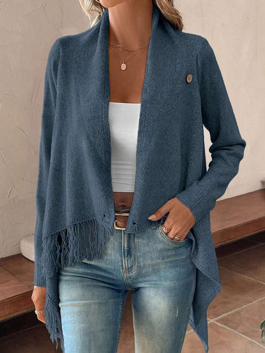 Erva | Strickjacke mit Fransen und Knöpfen