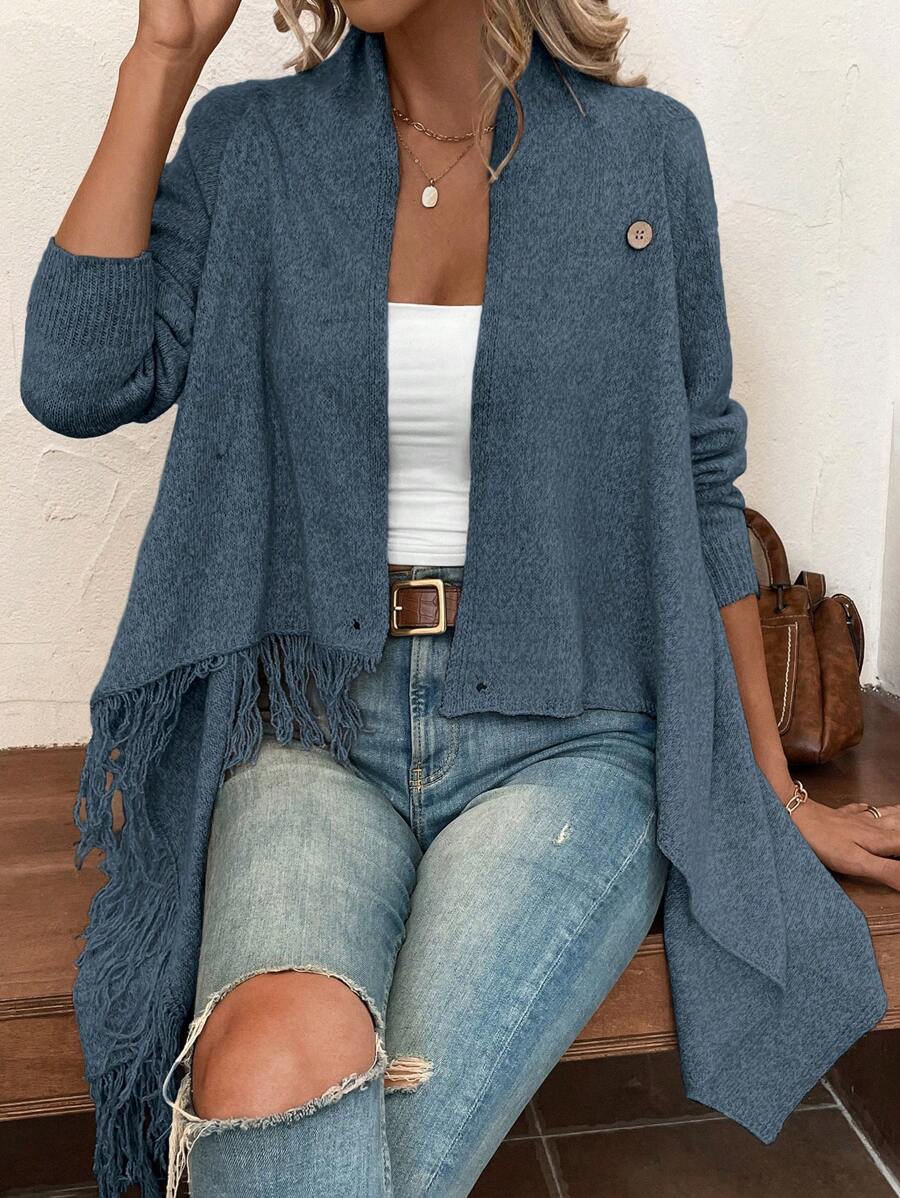 Erva | Strickjacke mit Fransen und Knöpfen