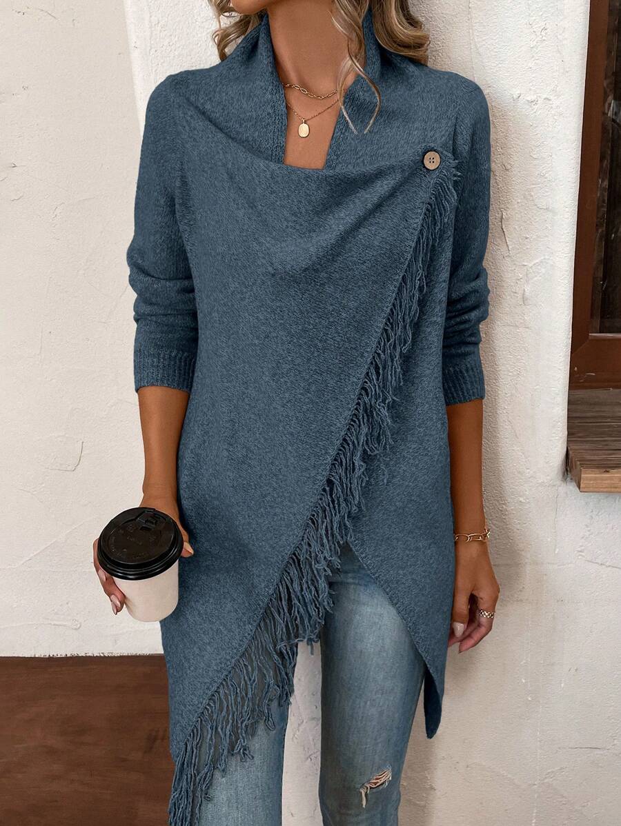 Erva | Strickjacke mit Fransen und Knöpfen