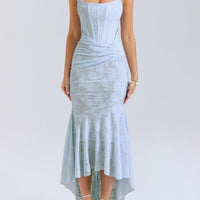 Charleigh | blaues Kleid mit floralem Glockenblumen-Design