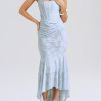 Charleigh | blaues Kleid mit floralem Glockenblumen-Design