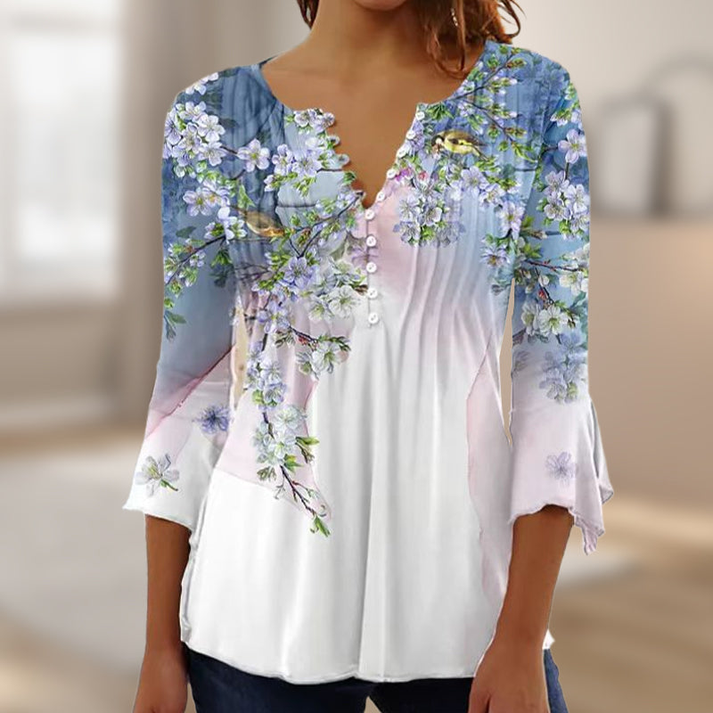 Adinna | Damenbluse mit V-Ausschnitt und Print