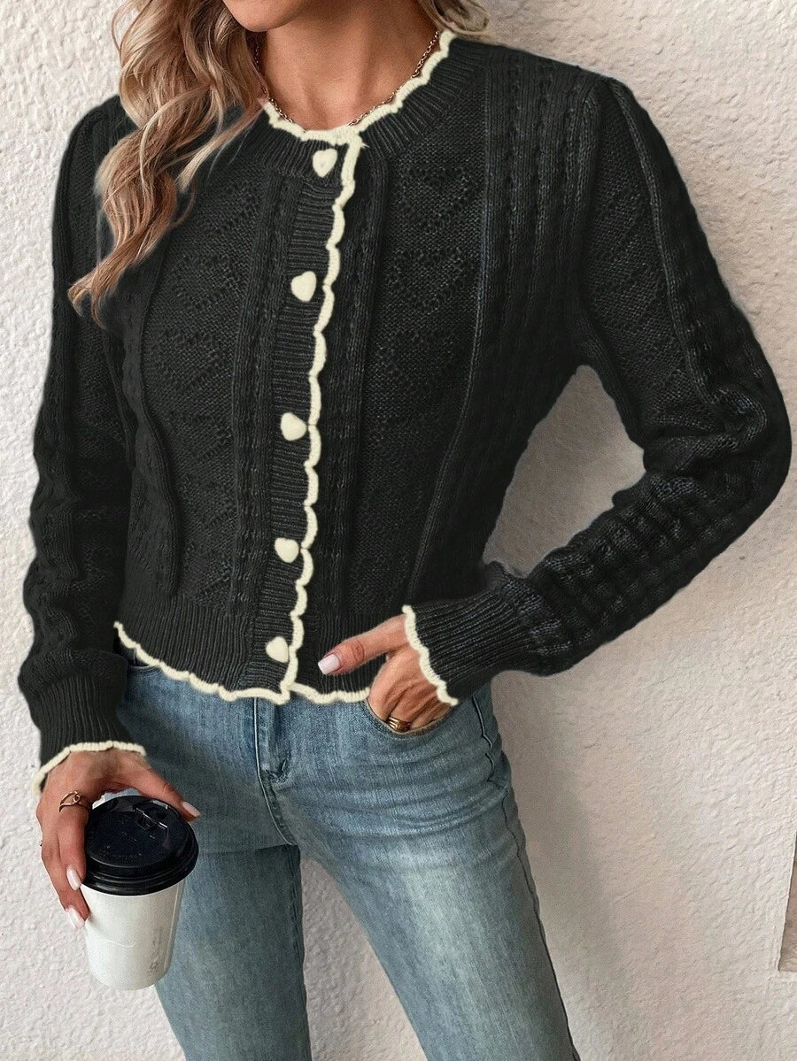 Fena | Damenstrickjacke mit kontrastierenden Bündchen