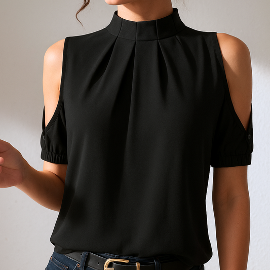 Elyse | elegante schwarze Bluse mit Plisseefalten