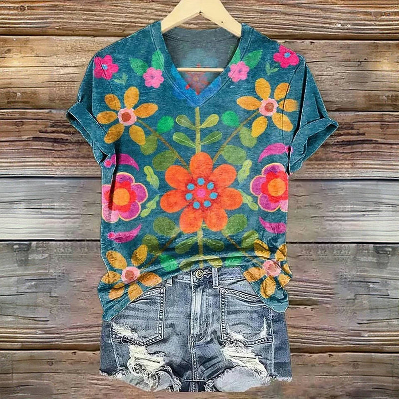 Polen | Boho T-Shirt mit Blumenmuster