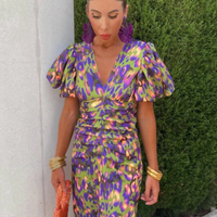 Haline | Elegantes geschnittenes Midikleid mit Puffärmel