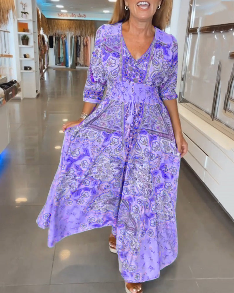 Miriam | Stylisches Urlaubskleid mit V-Ausschnitt und 3/4-Ärmeln