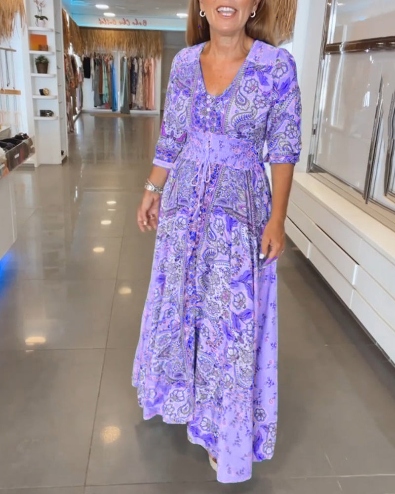 Miriam | Stylisches Urlaubskleid mit V-Ausschnitt und 3/4-Ärmeln