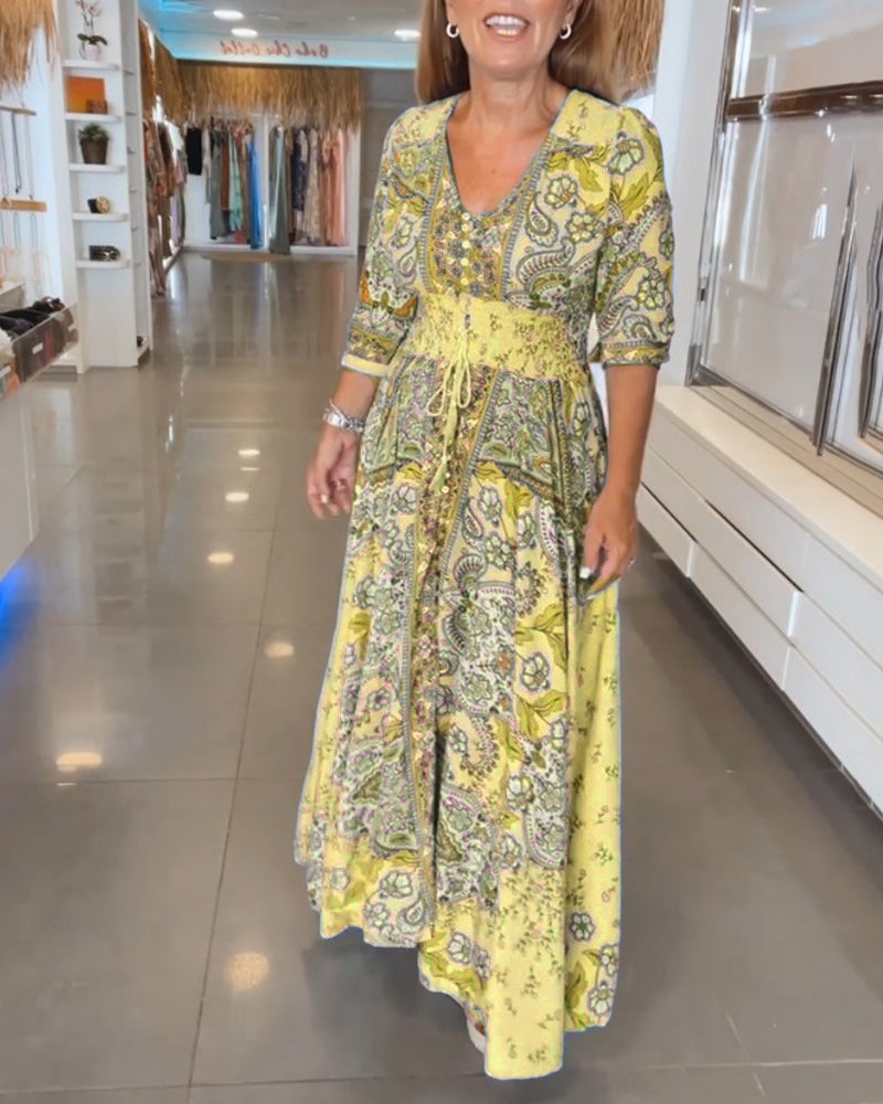 Miriam | Stylisches Urlaubskleid mit V-Ausschnitt und 3/4-Ärmeln