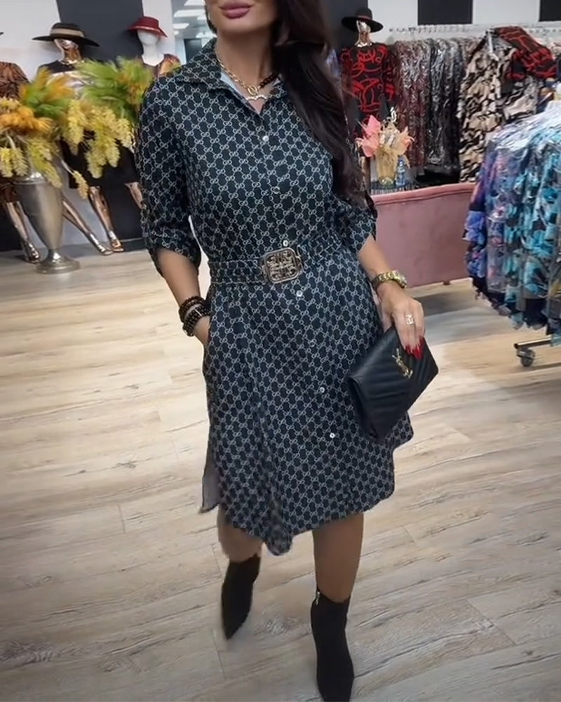 Addison | stilvolles Hemdkleid mit Reverskragen und Diamantakzent