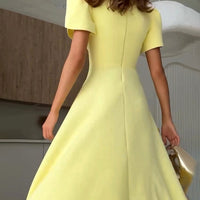 Nadine | feminines Midikleid mit hohem Kragen und modischen Bud-Ärmeln