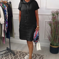 Nyla | Bequemes kurzärmeliges Freizeitkleid mit Kapuze