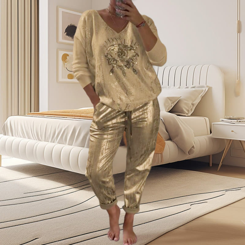 Jairah | Glamouröses Zweiteiler-Set mit Goldglanz