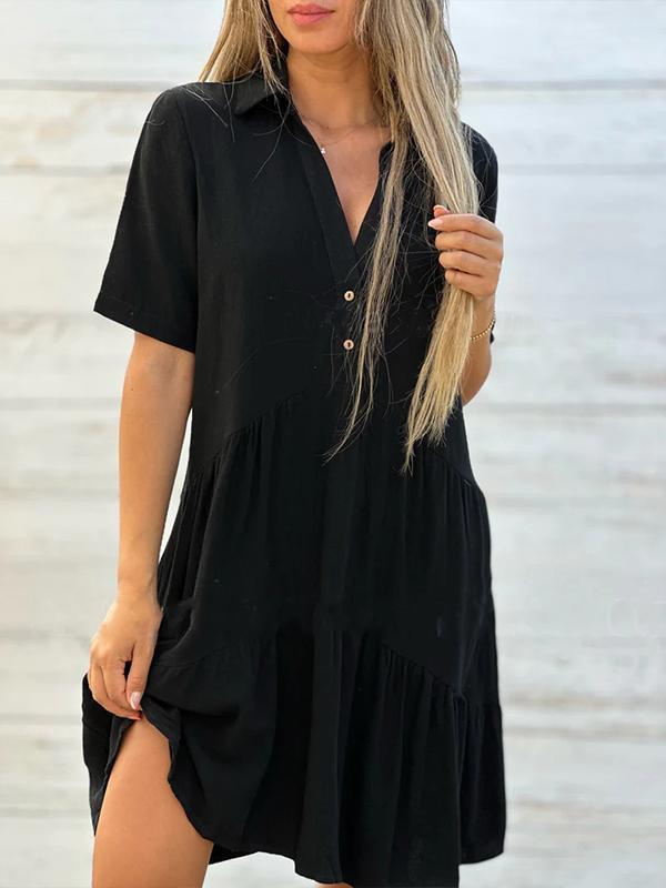 Lia | Lockeres monochromes kurzärmeliges Kleid für Damen