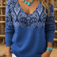 Imtura | Retro Western Strickpullover mit V-Ausschnitt