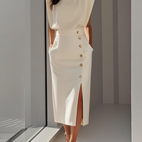 Nice | Einfarbiges Midikleid mit Knopfleiste