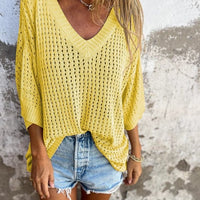 Patrice | Lässiges Strickoberteil mit V-Ausschnitt und hohlem Muster