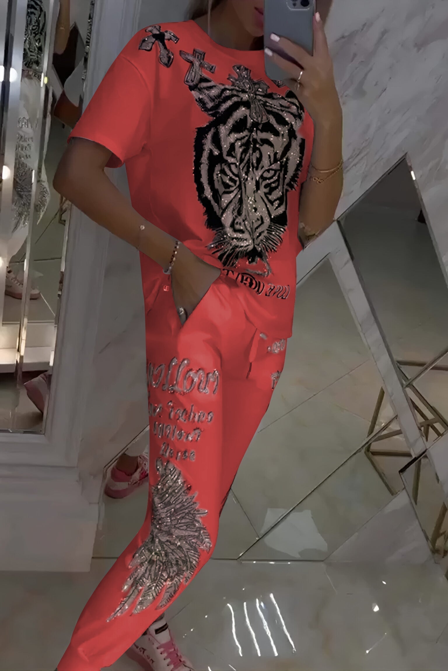 Ozria | Glamouröses Tiger-Trainingsanzug-Set