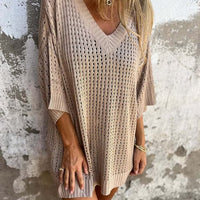 Patrice | Lässiges Strickoberteil mit V-Ausschnitt und hohlem Muster