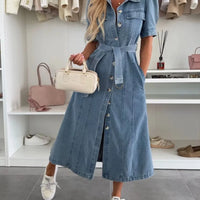 Luna | stilvolles Maxi-Jeanskleid mit langen Ärmeln für Damen