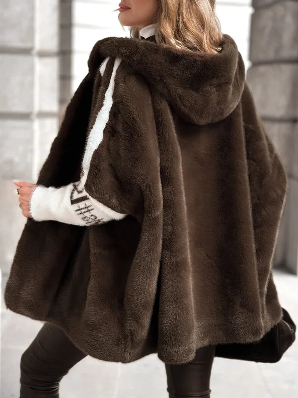 Relina | Gestreifter Plüschmantel mit Kapuze