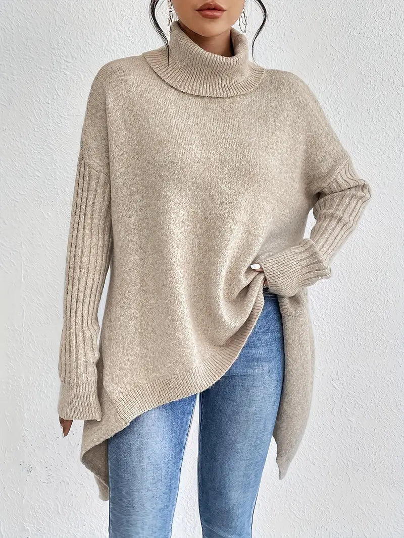Briella | Eleganter Damenpullover, lang & kuschelig mit Rollkragen