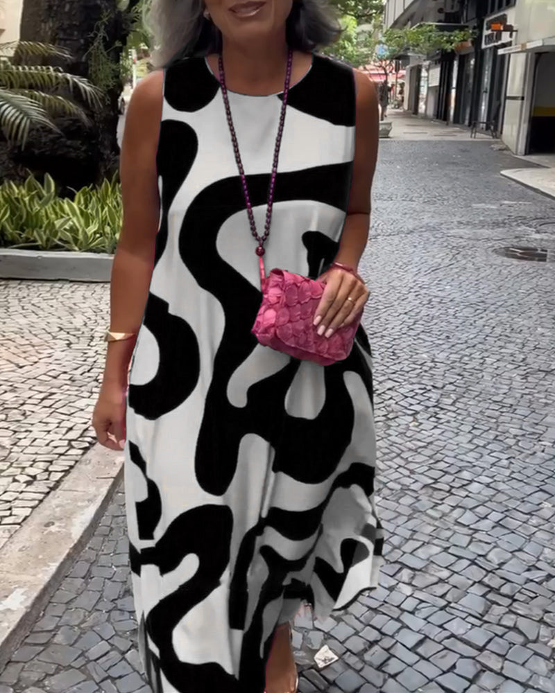Bertha | Stylisches ärmelloses Kleid mit geometrischem Druck