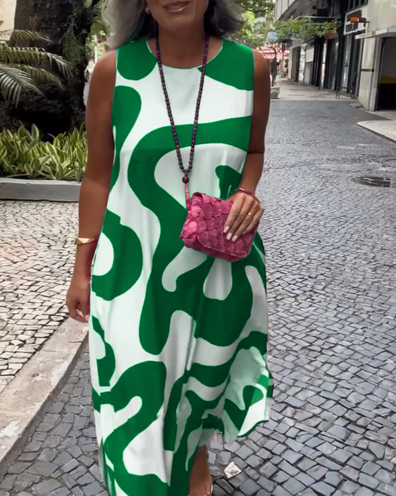 Bertha | Stylisches ärmelloses Kleid mit geometrischem Druck