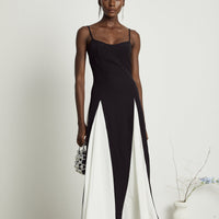 Roisin | Kontrastfarbenes plissiertes Maxikleid