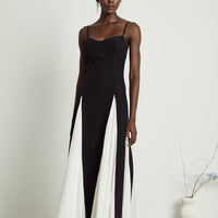 Roisin | Kontrastfarbenes plissiertes Maxikleid