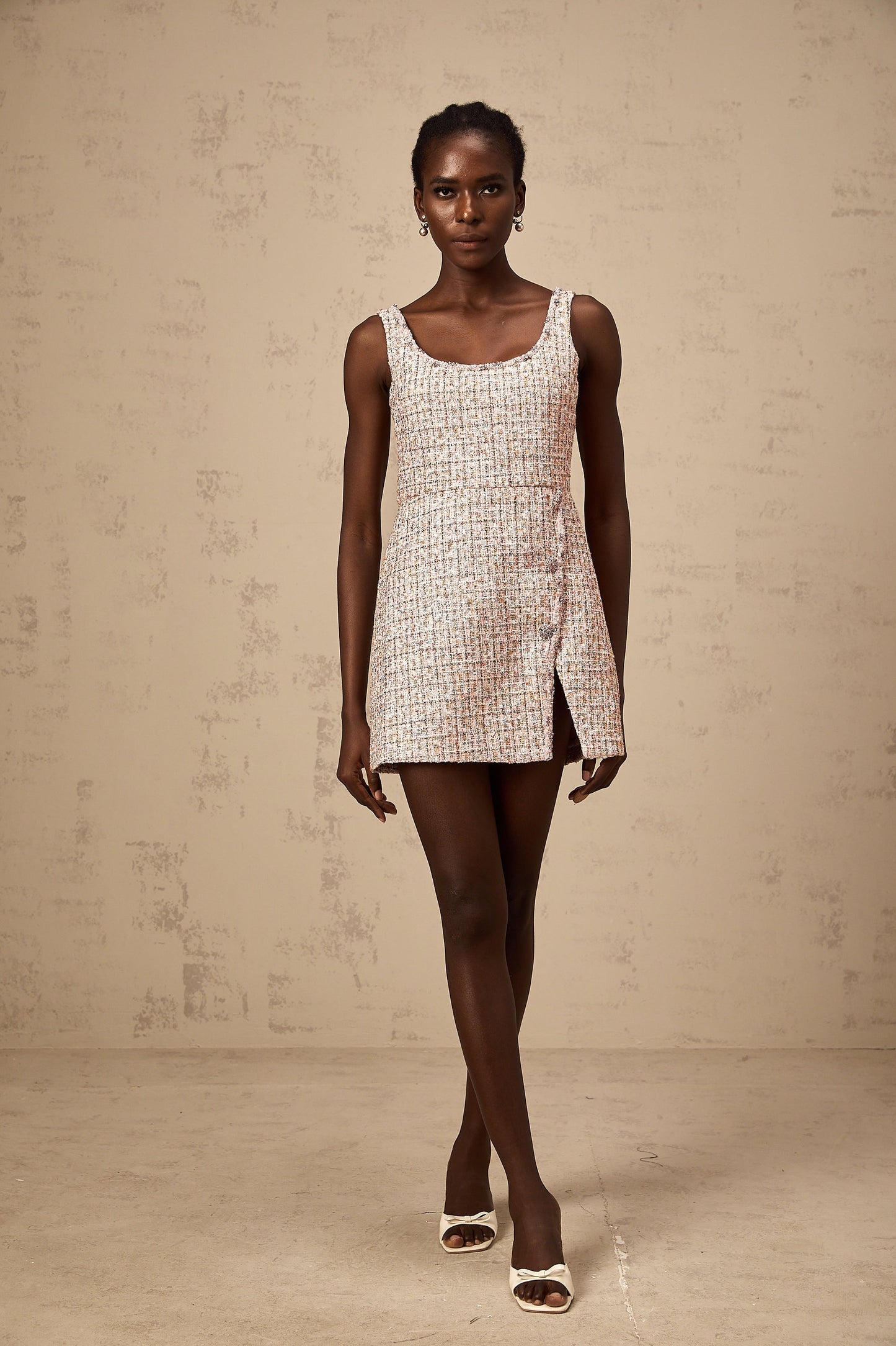 Alexia | stilvolles rosa Minikleid im Tweed-Design