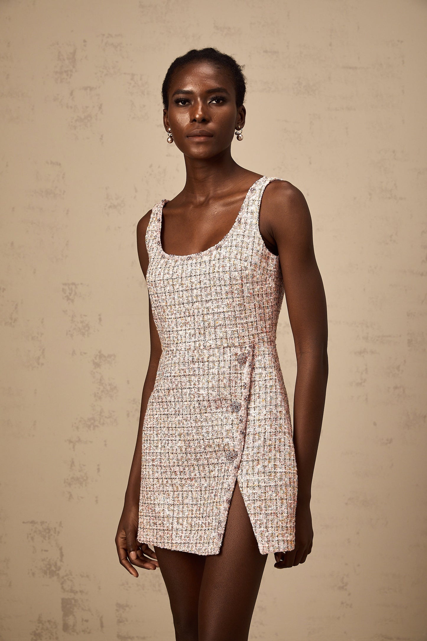 Alexia | stilvolles rosa Minikleid im Tweed-Design