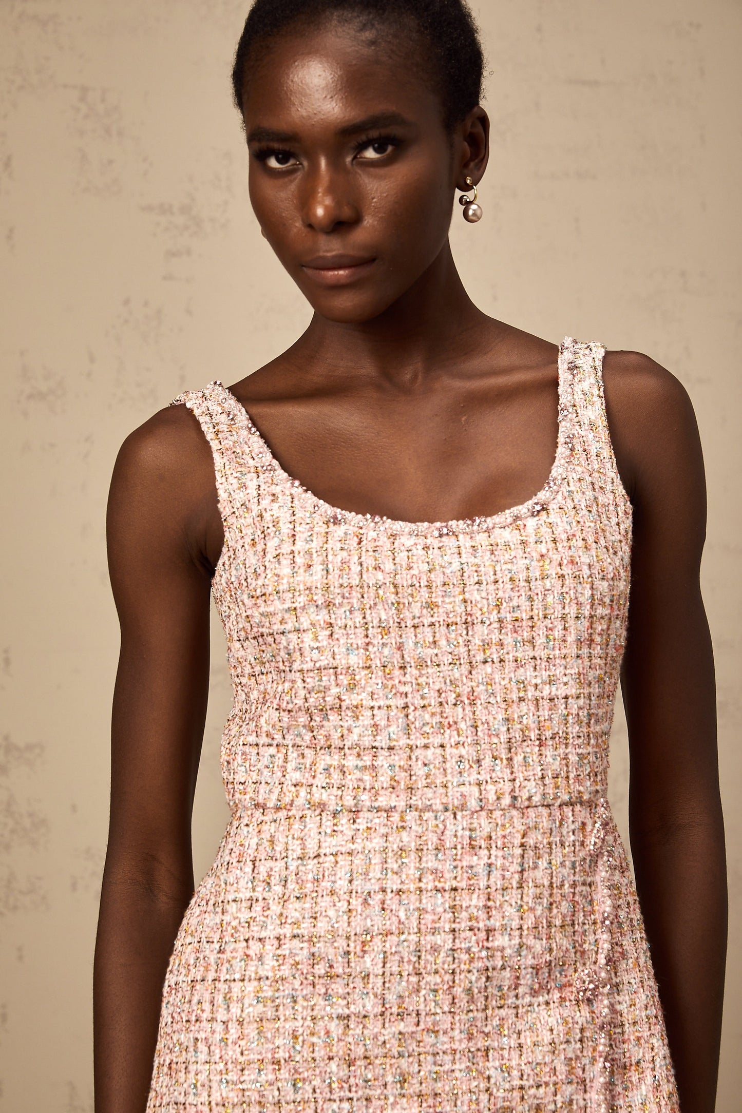 Alexia | stilvolles rosa Minikleid im Tweed-Design