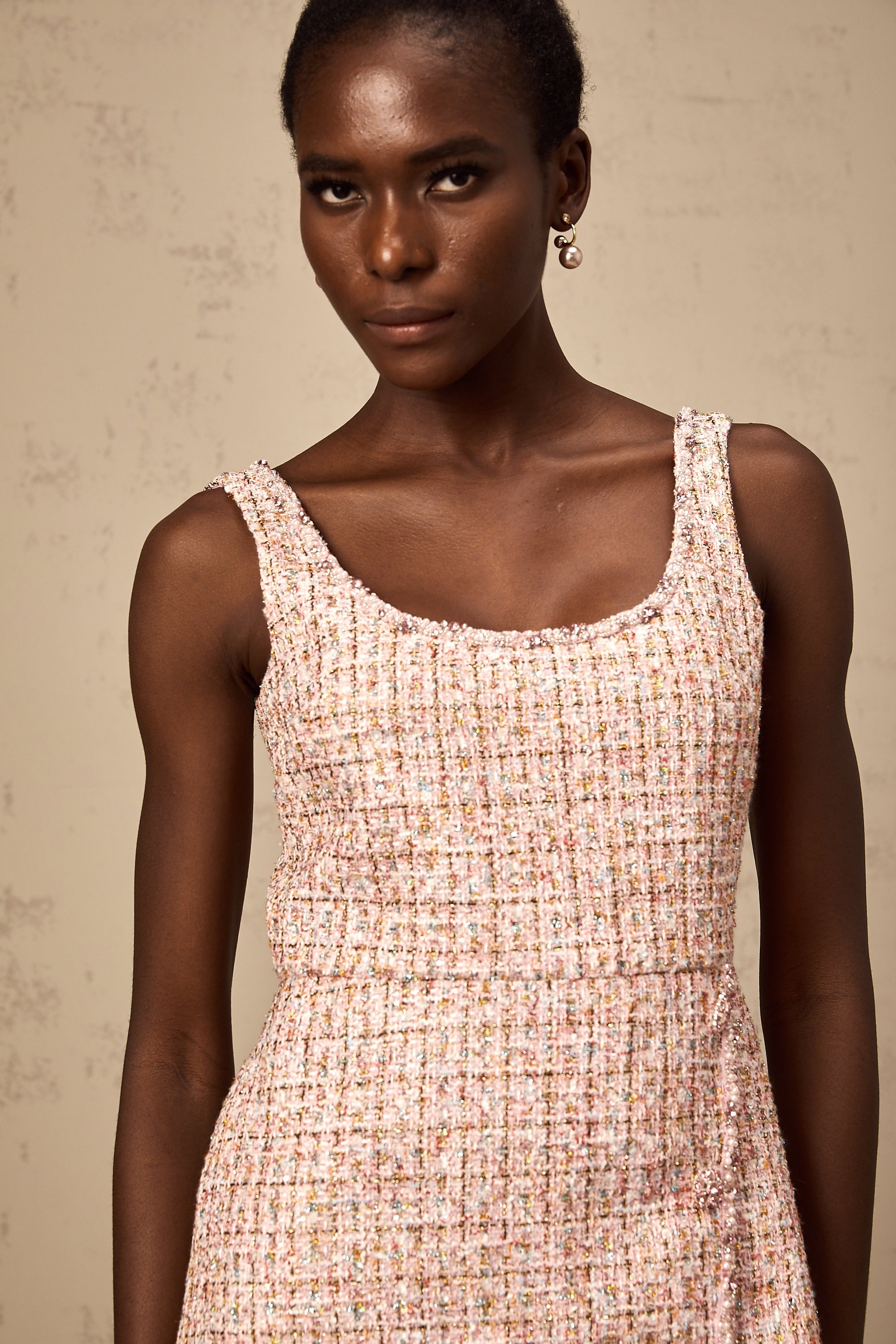 Alexia | stilvolles rosa Minikleid im Tweed-Design