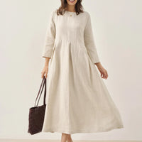 Ava | modisches Maxikleid aus Leinen mit tiefem Dekolleté und Falten