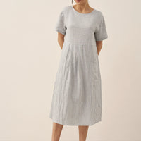 Isabella | stilvolles kurzärmeliges Leinenkleid mit Nadelstreifen
