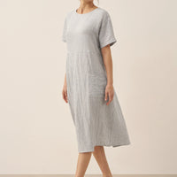 Isabella | stilvolles kurzärmeliges Leinenkleid mit Nadelstreifen