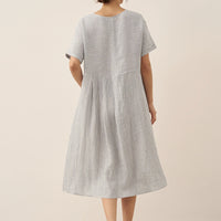 Isabella | stilvolles kurzärmeliges Leinenkleid mit Nadelstreifen