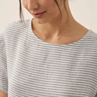 Isabella | stilvolles kurzärmeliges Leinenkleid mit Nadelstreifen