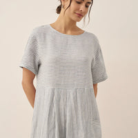 Isabella | stilvolles kurzärmeliges Leinenkleid mit Nadelstreifen