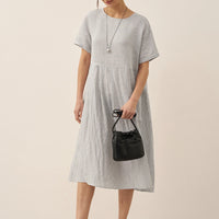 Isabella | stilvolles kurzärmeliges Leinenkleid mit Nadelstreifen