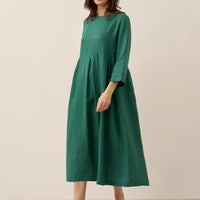 Ava | modisches Maxikleid aus Leinen mit tiefem Dekolleté und Falten