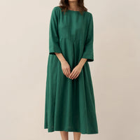 Ava | modisches Maxikleid aus Leinen mit tiefem Dekolleté und Falten