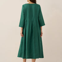 Ava | modisches Maxikleid aus Leinen mit tiefem Dekolleté und Falten