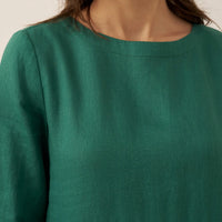 Ava | modisches Maxikleid aus Leinen mit tiefem Dekolleté und Falten