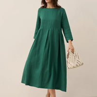 Ava | modisches Maxikleid aus Leinen mit tiefem Dekolleté und Falten