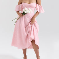 Faith | elegantes Midikleid mit gerafftem Rundhalsausschnitt