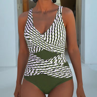 Peach | Gestreifter Crossover-Badeanzug