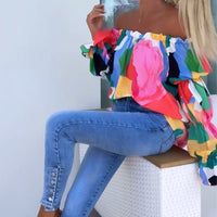 Lia | Bunt bedrucktes One-Shoulder-Freizeittop für Damen