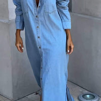 Kathleen | modisches langärmeliges Jeanskleid mit klassischen Revers